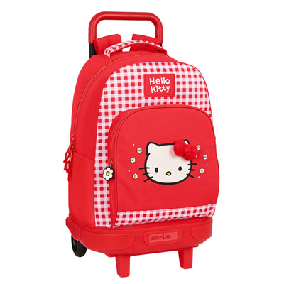 Skolerygsæk med Hjul Hello Kitty Spring Rød 33 x 45 x 22 cm