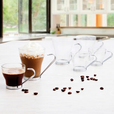 Dele kaffekopsæt Quid Gennemsigtig Stål Glas (110 ml) (3 enheder)