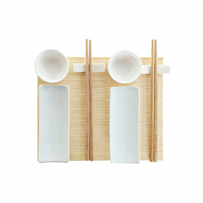 Sushi-sæt Bambus Stentøj Hvid Natur Orientalsk 28,5 x 19,5 x 3,3 cm (9 Dele) (28,5 x 19,5 x 3,3 cm)