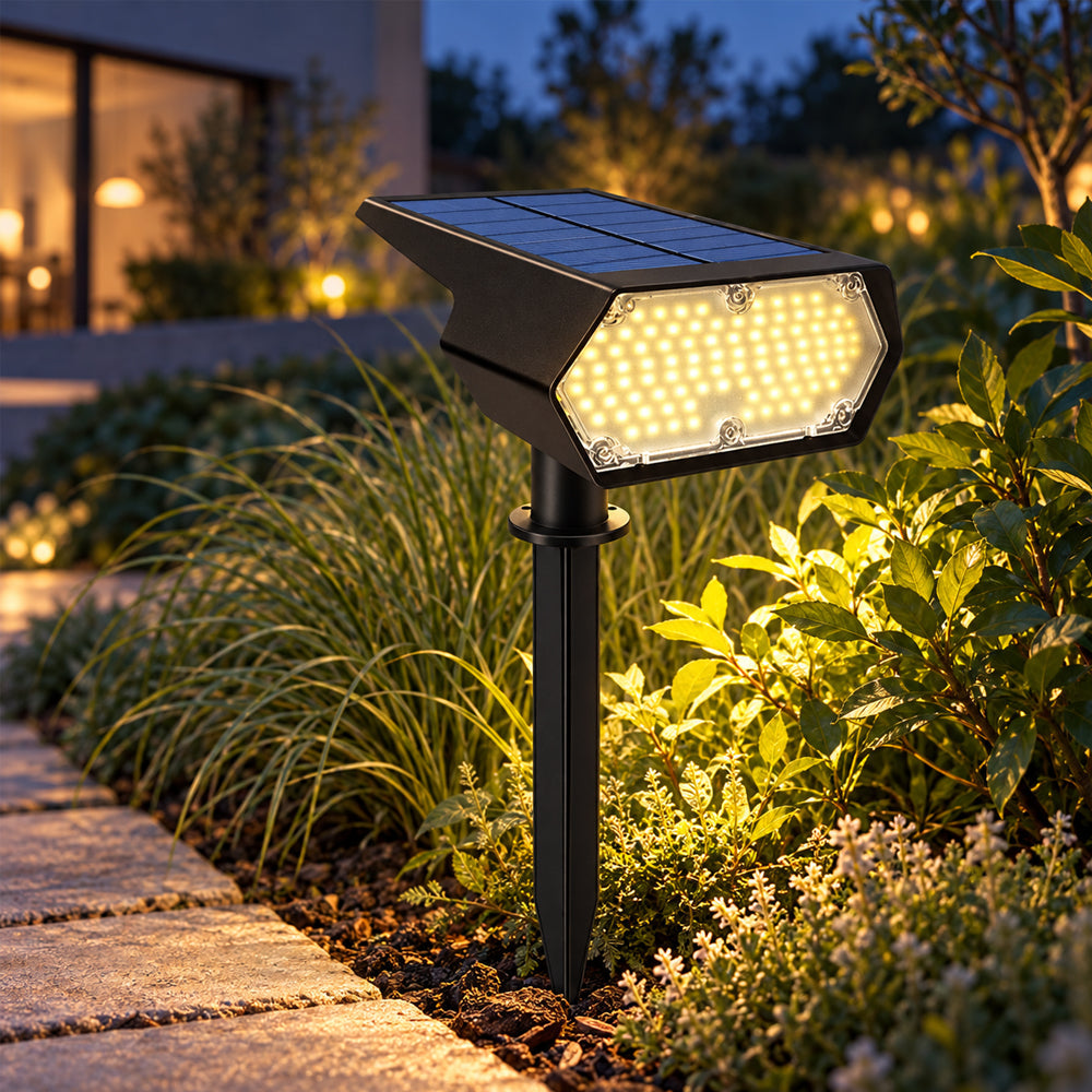 Sort solcellelampe med 92 LED til haven og udendørs brug