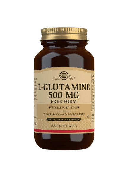 Solgar L-Glutamine 500 mg aminosyre, stor pakke med 250 vegetabilske kapsler