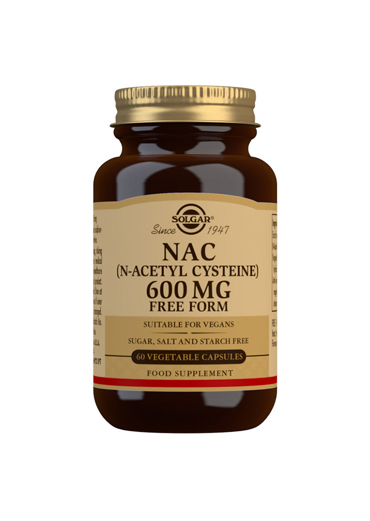 Pakning med Solgar NAC N-Acetyl-L-Cysteine 600 mg, 60 kapsler