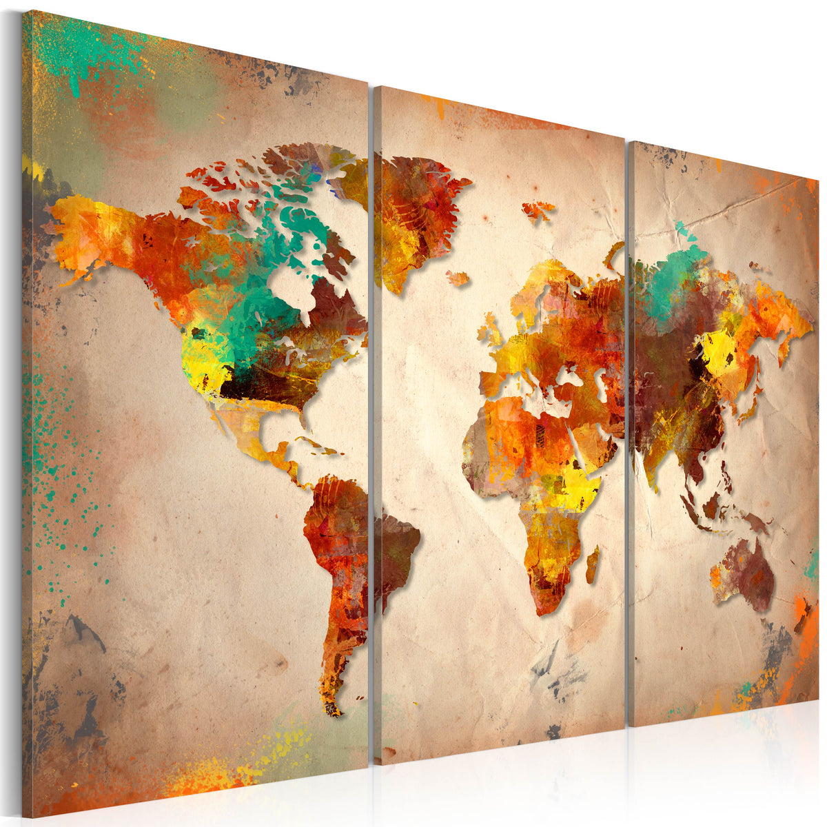 Se ARTGEIST Painted World - Verdenskort i farverigt design trykt på lærred, 3-delt - Flere størrelser 120x80 ❤ Kæmpe udvalg i Artgeist - Køb online på udsalg og tilbud lige nu ❤ Meget billig fragt og hurtig levering: 1 - 2 hverdage - Varenummer: Boboonline-56333-14264 og barcode / Ean: 5903143918582 på lager - Udsalg på Interiør,Billeder og andet til væggen,Verdenskort Spar op til 51% - Over 785 kendte brands på udsalg