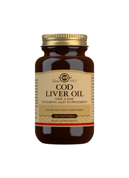 Pakning med Solgar Cod Liver Oil torskelevertran, 100 softgels