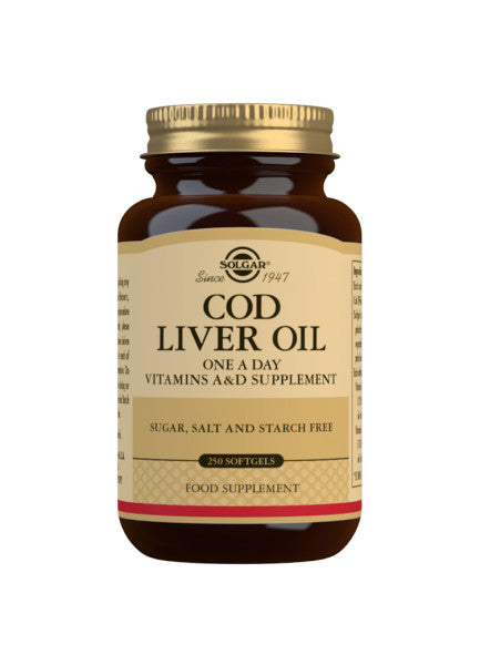 Stor pakning med Solgar Cod Liver Oil torskelevertran, 250 softgels