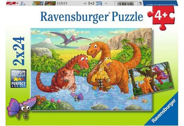 Ravensburger Dinosaurs at Play puslespil, 2 x 24 brikker