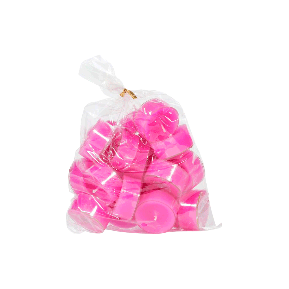 Pose med 20 farvede Edelweiss fyrfadslys i farven Cerise og 4 timers brændetid