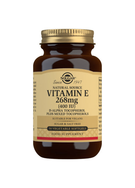 Solgar Vitamin E 268 mg, pakning med 50 vegetabilske softgels