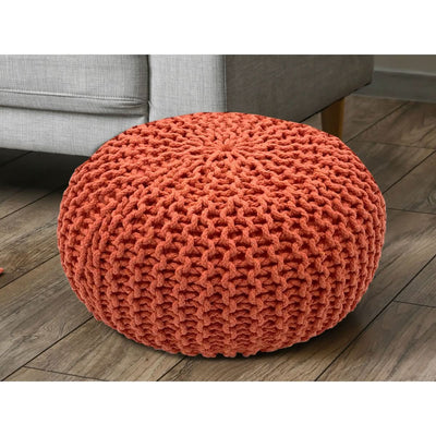 Se tilbud på orangerød puf med 55 cm diameter! Billigt udsalg på strik skammel med ekstra høj højde (37 cm). Køb online nu - hurtig levering!