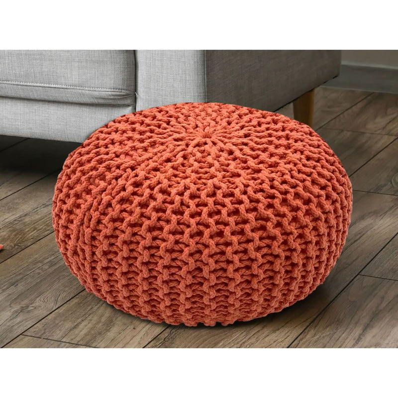 Se tilbud på orangerød puf med 55 cm diameter! Billigt udsalg på strik skammel med ekstra høj højde (37 cm). Køb online nu - hurtig levering!