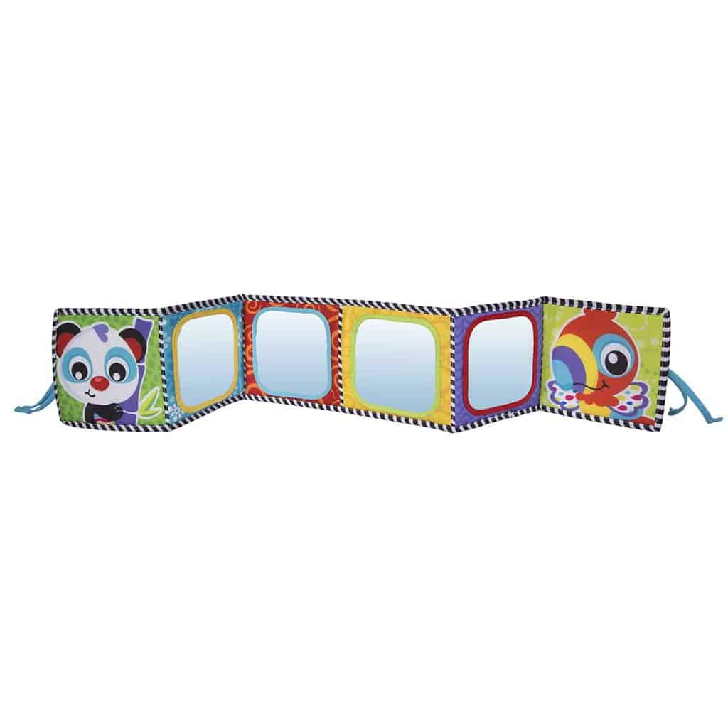 Playgro Tummy Time vendbar bog og spejl med spejle og farverige dyr