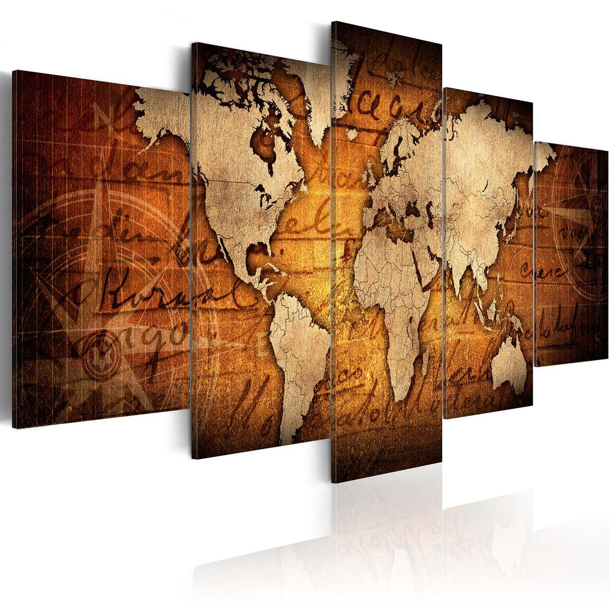 Se Artgeist Amber Map - Antikt Verdenskort trykt på lærred, 5-delt - Flere størrelser 200x100 ❤ Kæmpe udvalg i Artgeist - Køb online på udsalg og tilbud lige nu ❤ Billig fragt og hurtig levering - Varenummer: Boboonline-40573-5555 og barcode / Ean: 5903143999918 på lager - Udsalg på Interiør,Billeder og andet til væggen,Verdenskort Store besparelser – op til 71% - Store besparelser på over 2.281 brands