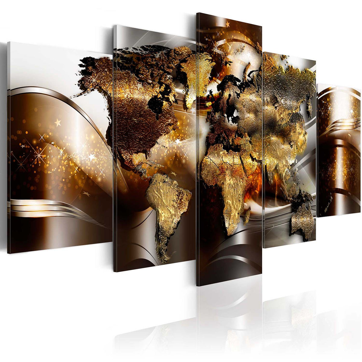 Se Artgeist Honey Continents - Abstrakt verdenskort trykt på lærred, 5-delt - Flere størrelser 200x100 ❤ Kæmpe udvalg i Artgeist - Køb online på udsalg og tilbud lige nu ❤ Billig fragt • Hurtig levering - Varenummer: Boboonline-40601-5571 og barcode / Ean: 5903143941856 på lager - Udsalg på Interiør,Billeder og andet til væggen,Verdenskort Få op til 69% i rabat - Over 1.798 brands samlet på udsalg