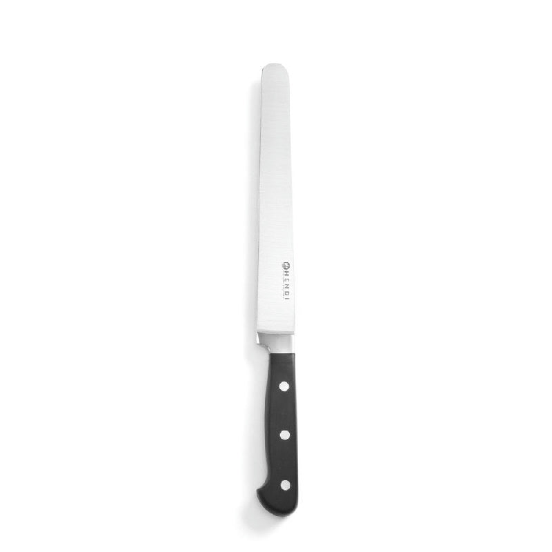 Hendi skinke- og laksekniv med langt, slankt blad på 35 cm og sort skaft i plast og stål