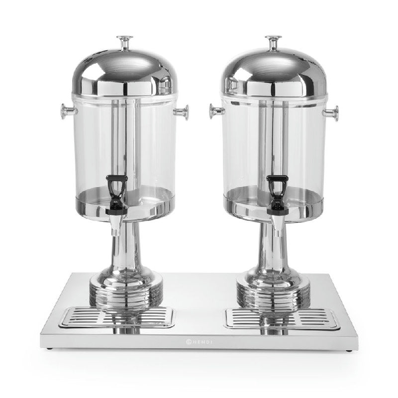 Dobbelt juice dispenser fra Hendi med to 8 liters beholdere og is-cylindre i rustfrit stål