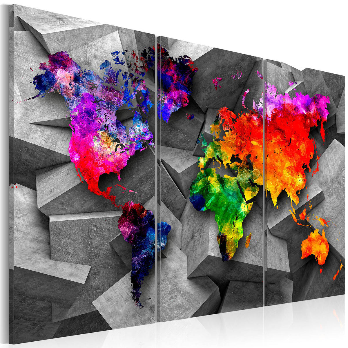 Se Artgeist Symmetry of the World - Farverigt verdenskort trykt på lærred, 3-delt - Flere størrelser 90x60 ❤ Kæmpe udvalg i Artgeist - Køb online på udsalg og tilbud lige nu ❤ Billig fragt • Hurtig levering - Varenummer: Boboonline-40028-5311 og barcode / Ean: 5903143994722 på lager - Udsalg på Interiør,Billeder og andet til væggen,Verdenskort Store besparelser – op til 71% - Store besparelser på over 2.281 brands