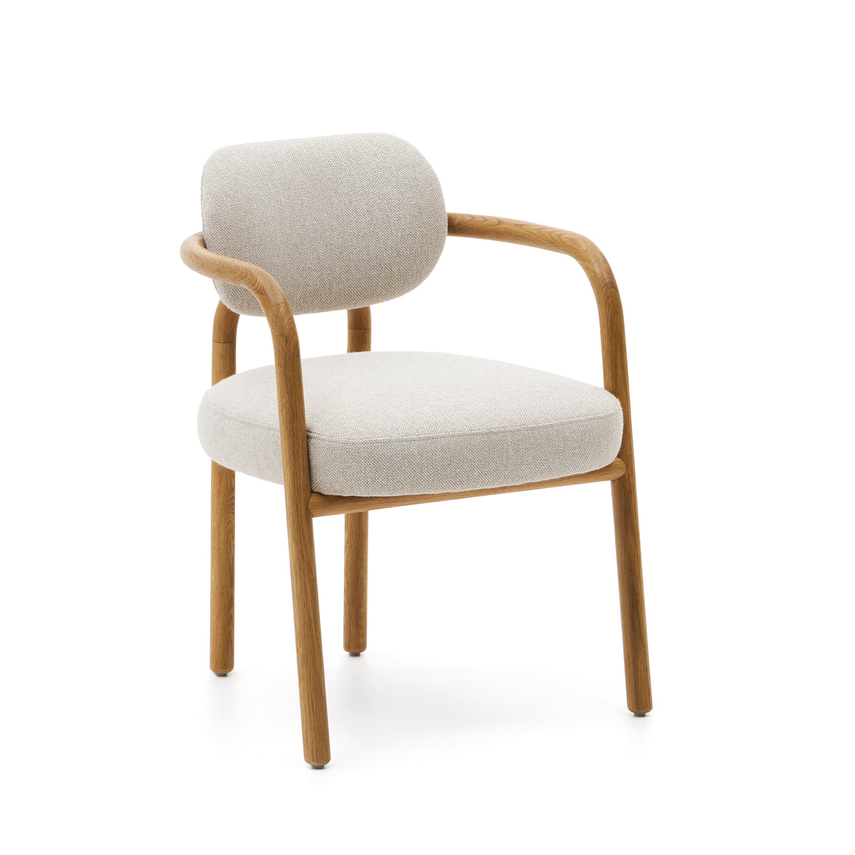 Kave Home Melqui lænestol med armlæn i beige og natur egetræ