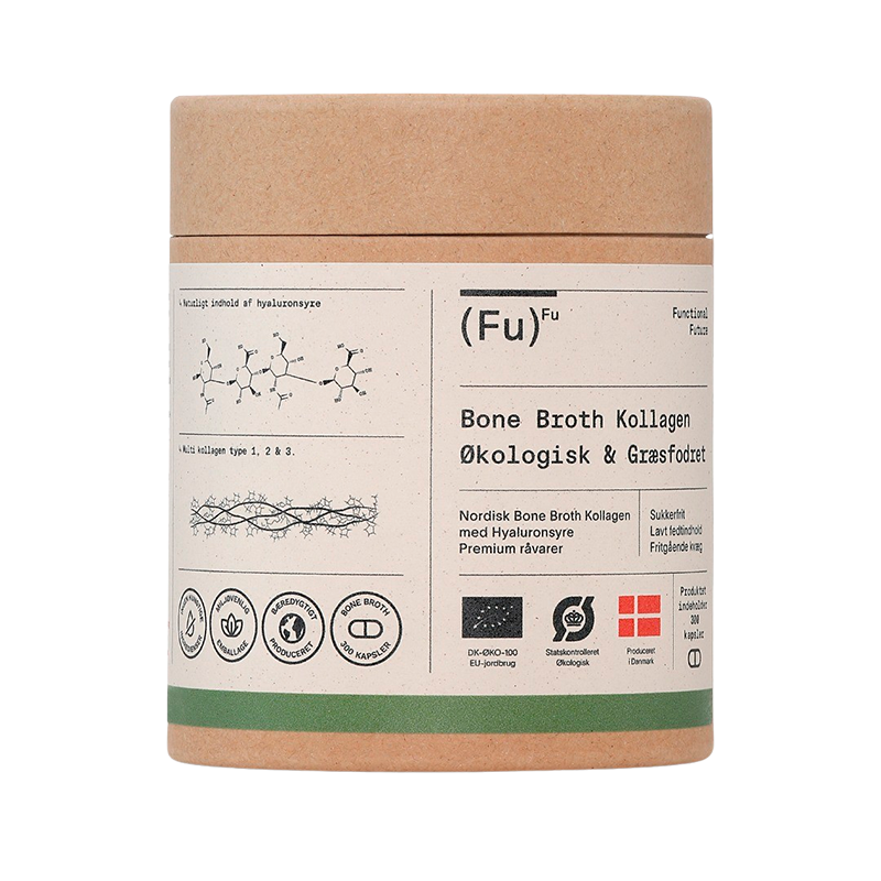 Glas med Functional Future Bone Broth Kollagen kosttilskud, 300 kapsler