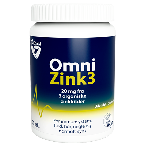 Biosym OmniZink3 vegansk zinktilskud med 20 mg zink, 100 tabletter