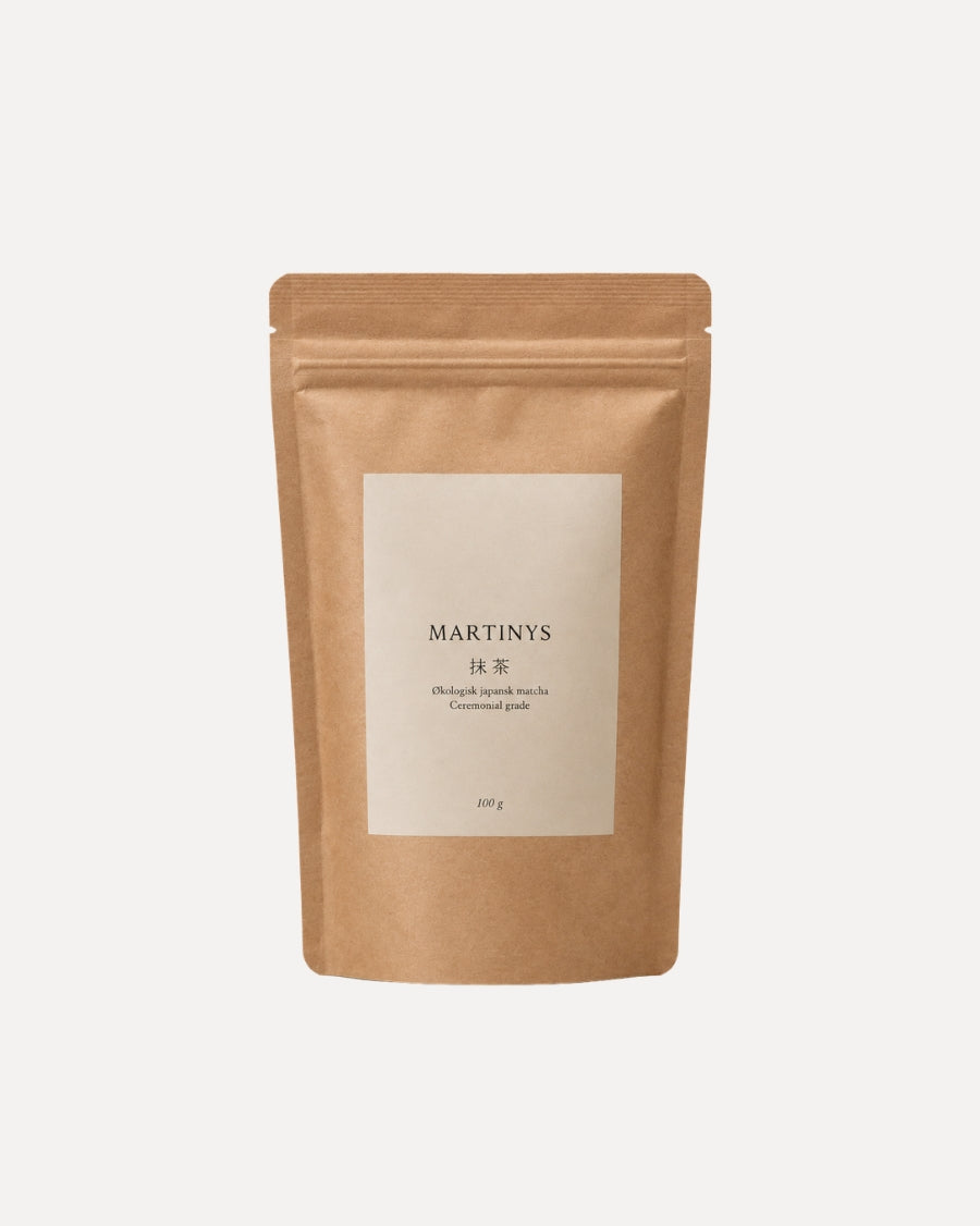 Pose og dåse Martinys økologisk matcha