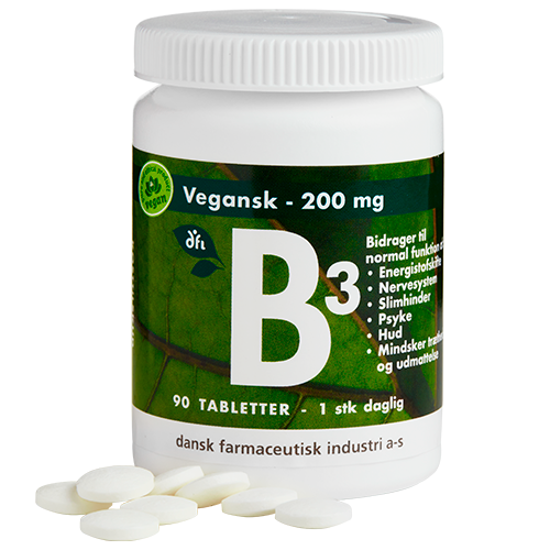 Pakke med Grønne Vitaminer B3-vitamin 200 mg, 90 tabletter