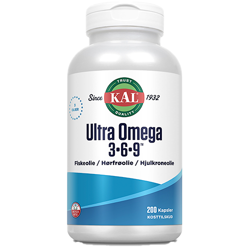 KAL Ultra Omega 3-6-9 kosttilskud i pakke med 200 kapsler