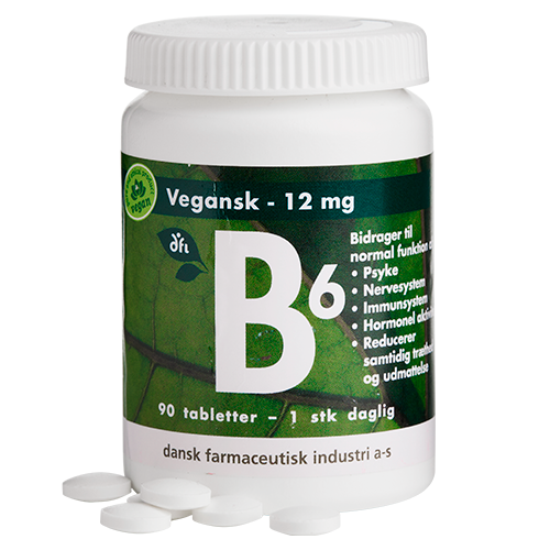 Pakke med Grønne Vitaminer B6 12 mg vegansk kosttilskud, 90 tabletter
