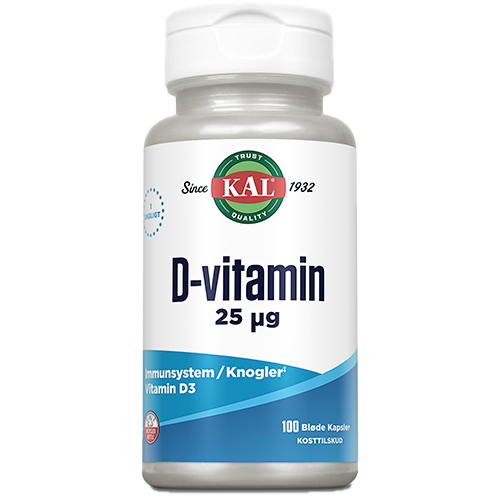 Pakke med KAL D-vitamin 25 mcg, 100 kapsler