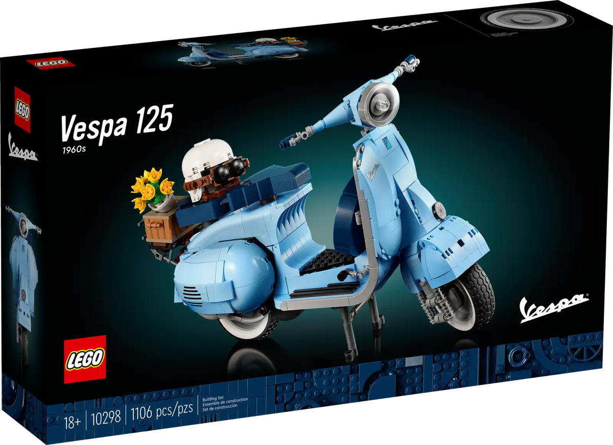LEGO Icons Vespa 125 10298 i pastelblå, klassisk scooter inspireret af Vespa Piaggio fra 1960'erne