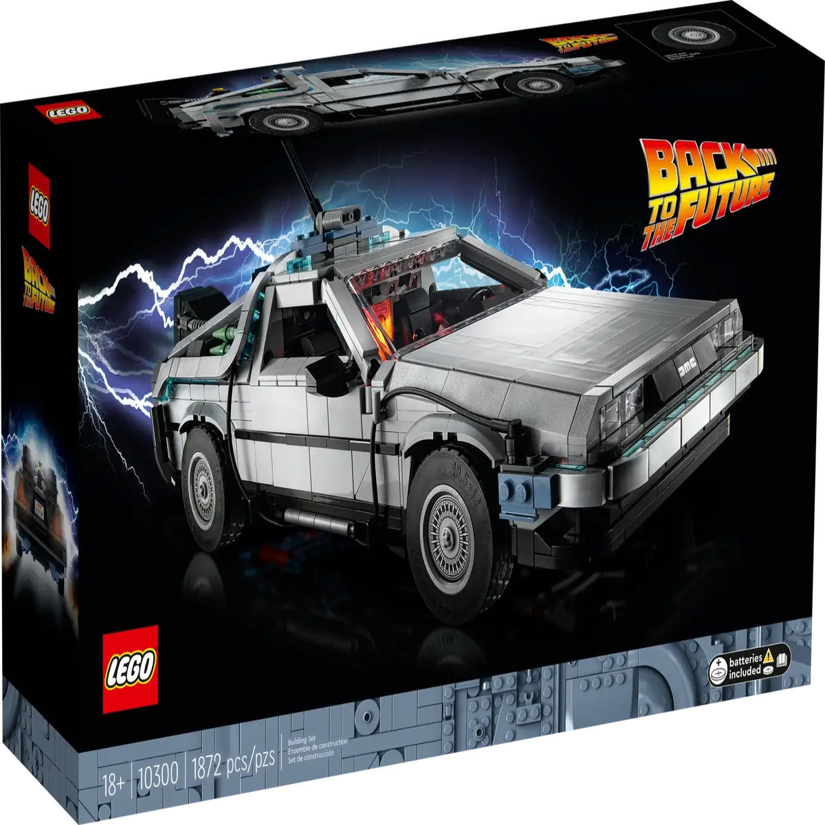 LEGO Icons 10300 Tidsmaskinen fra Tilbage til fremtiden, den tidsrejsende bil i klodser til voksne