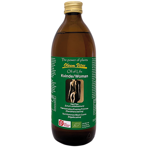 Flaske med Livets Olie Oil of Life Kvinder Omega 3-6-9, 500 ml økologisk planteolie