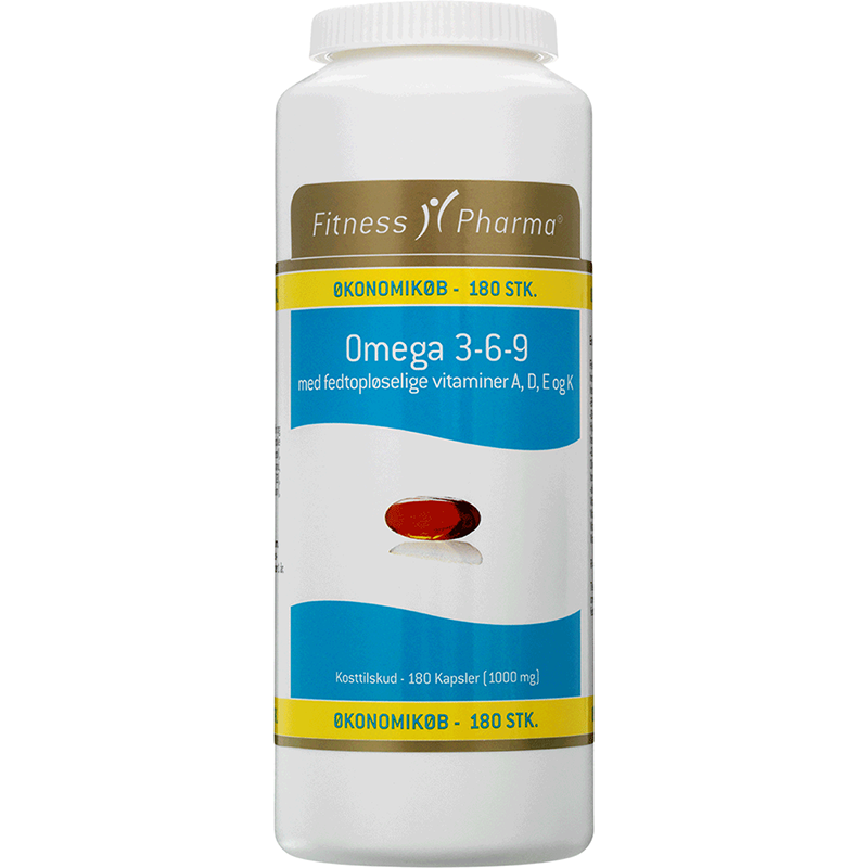 Fitness Pharma Omega 3-6-9 med vitamin A, D, E og K, 180 kapsler