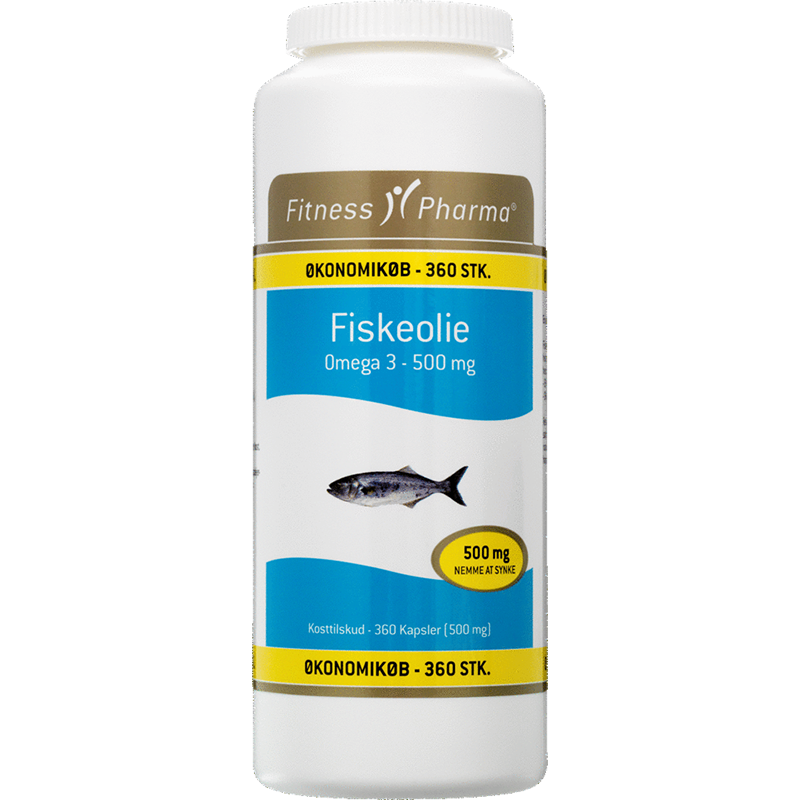 Fitness Pharma fiskeolie 500 mg, pakke med 360 kapsler