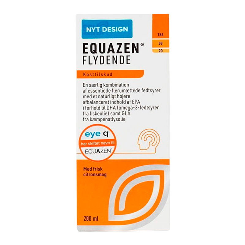 Flaske med Equazen flydende fiskeolie med citrus- og limesmag, 200 ml