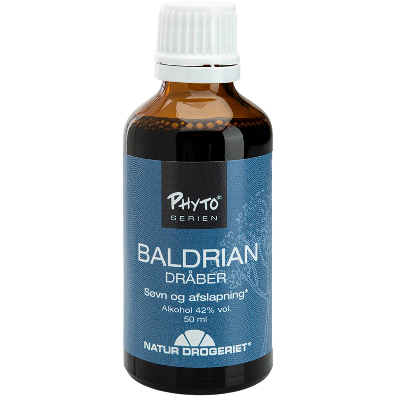 Flaske med Natur Drogeriet Baldrian dråber, flydende udtræk af baldrianrod, 50 ml