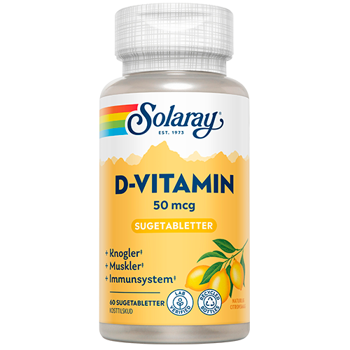 Solaray Vitamin D 50 mcg vegetariske sugetabletter, 60 stk.