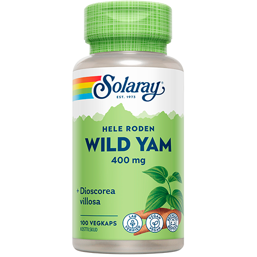 Glas med Solaray Wild Yam Root 400 mg kosttilskud, 100 kapsler