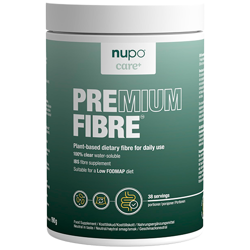 Beholder med Nupo Premium Fibre, fibertilskud fra guarbønner, 190 g