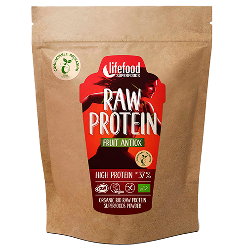 Pakke med Lifefood økologisk raw proteinpulver med frugt, 450 g