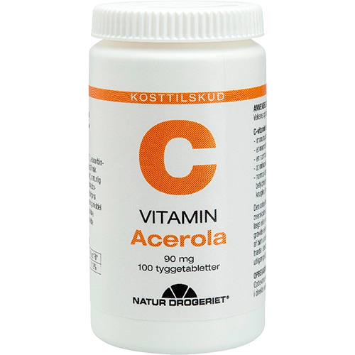 Pakke med Natur Drogeriet C-vitamin Acerola 90 mg, 100 tabletter