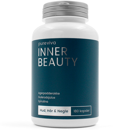 Glas med Pureviva Inner Beauty Hud, Hår og Negle, plantebaserede kapsler