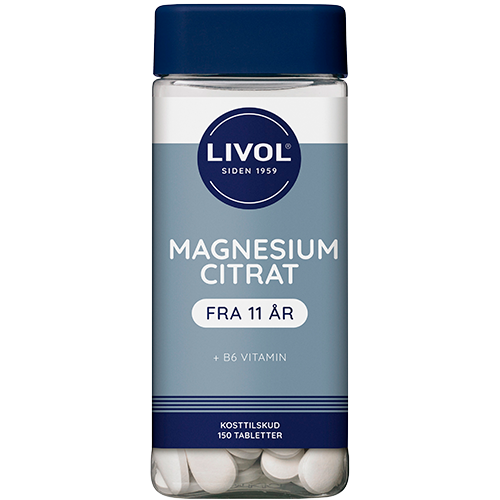 Livol MagnesiumCitrat kosttilskud med magnesium og vitamin B6, 150 tabletter