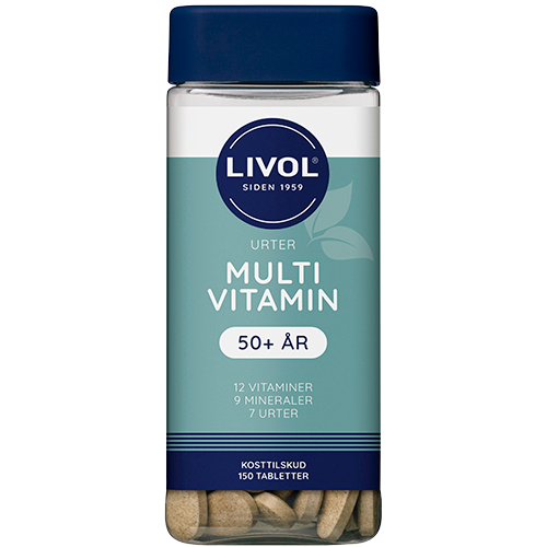 Pakke med Livol Multi Vitamin 50+ kosttilskud til voksne over 50 år, 150 stk.