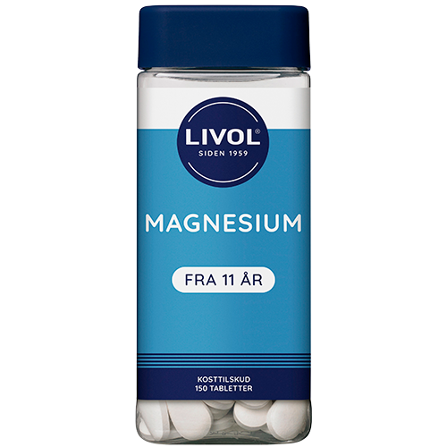Pakke med Livol Magnesium kosttilskud, 233 mg pr. tablet, 150 tabletter