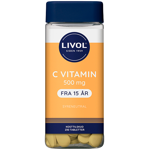 Livol C-vitamin 500 mg syreneutral, pakke med 230 tabletter