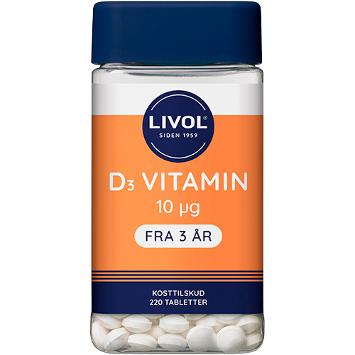 Pakning med Livol Vitamin D3 kosttilskud, 220 tabletter