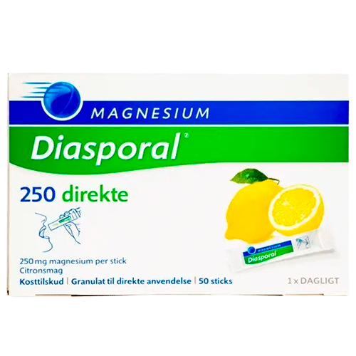 Æske med BioVita Magnesium Diasporal Direkte, granulat i sticks, 50 breve