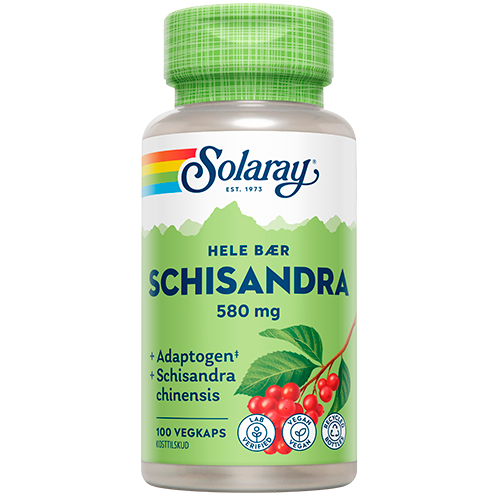 Solaray Schizandra 580 mg, kosttilskud med schisandra i pakning med 100 kapsler