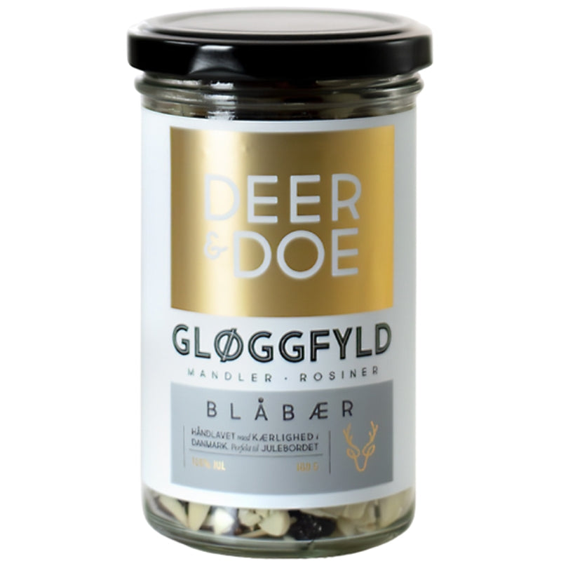 Deer&Doe gløggfyld med blåbær, mandler og rosiner, 100 g