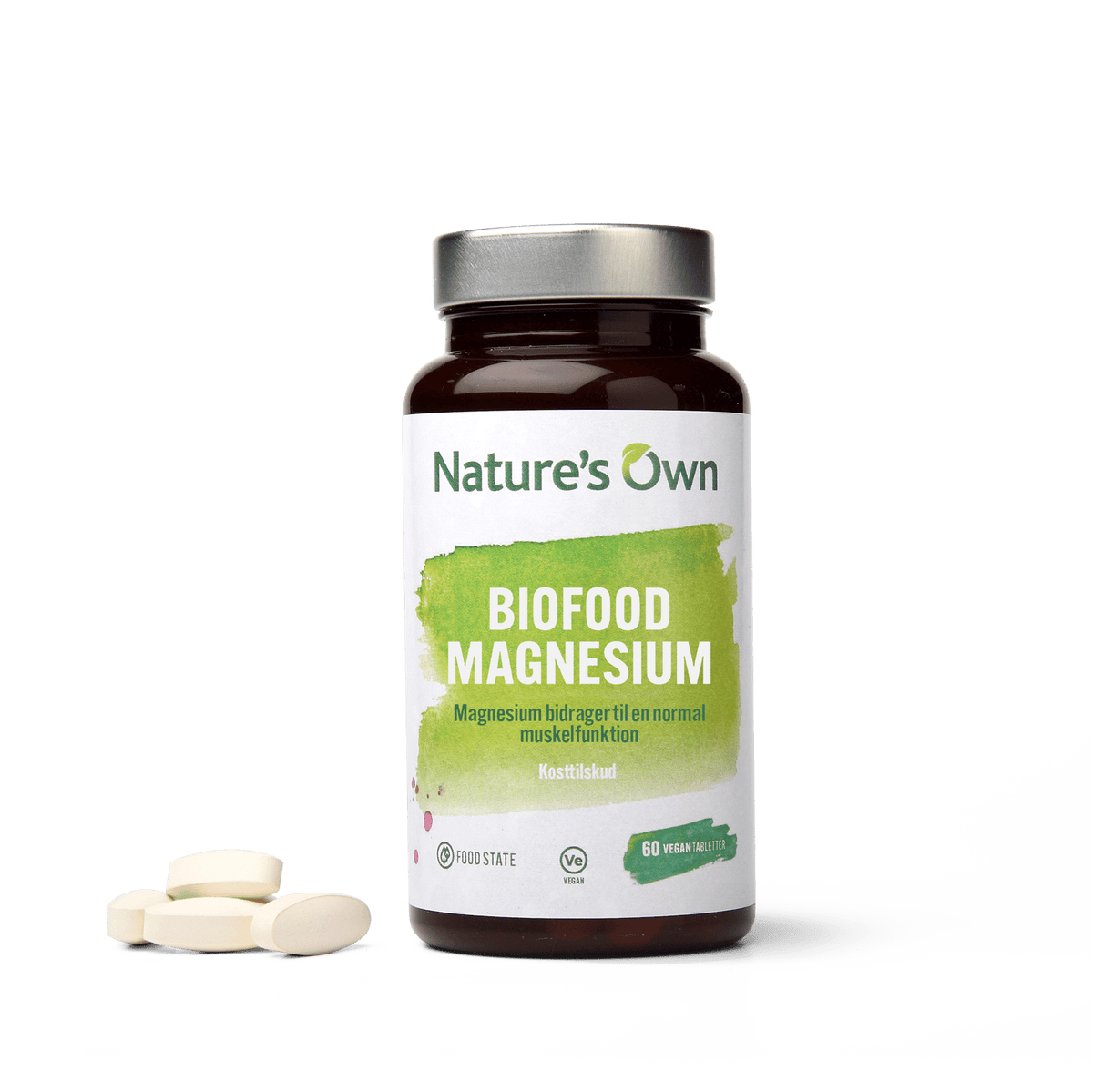 Glas med Nature's Own Magnesium Food State kosttilskud, 60 tabletter